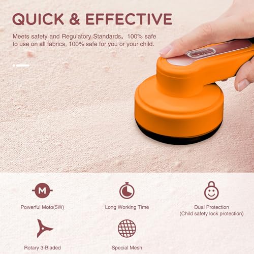 Portable Anti-Lint Fabric Shaver with 3 Blades, USB Rechargeable - Fast Fabric Defuzzer for Clothes, Sweaters, Blankets