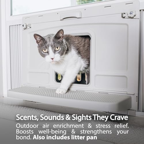 VistaLoo Window Catio & Litter Box for Cats: Outdoor Freedom, Odor-Free, Easy Clean, All-Weather Comfort, Space-Saving, USA Made