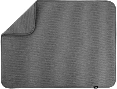 S&T Dish Drying Mat XL, Absorbent Microfiber Kitchen Counter Pad - Extra Large, Charcoal - For Dishes, Utensils, Pots