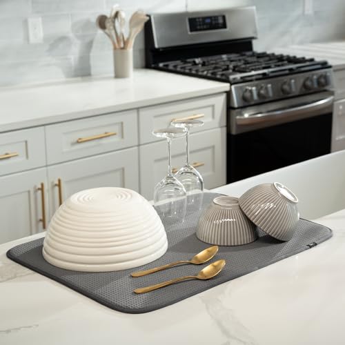 S&T Dish Drying Mat XL, Absorbent Microfiber Kitchen Counter Pad - Extra Large, Charcoal - For Dishes, Utensils, Pots