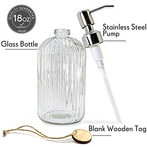 JASAI Clear Glass Soap Dispenser 18 Oz - Stainless Steel Pump - Refillable Liquid Hand Soap Dispenser for Bathroom & Kitchen