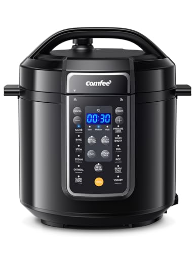COMFEE 9-inch Electric Pressure Cooker: 14 Presets Multi Cooker, Non-Stick Pot, Yogurt Maker, Steamer - Black, 6 Quarts