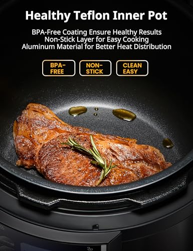 COMFEE 9-inch Electric Pressure Cooker: 14 Presets Multi Cooker, Non-Stick Pot, Yogurt Maker, Steamer - Black, 6 Quarts