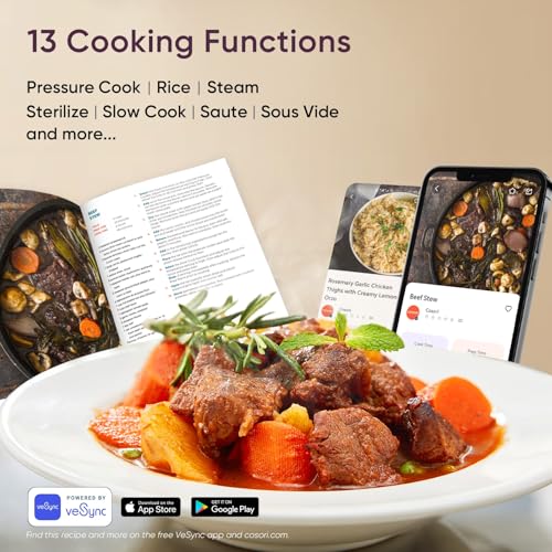 COSORI 6QT Multi Cooker, Stainless Steel, Ceramic Pot, 12 Safety Features, Slow Cook, Sous Vide, Saute