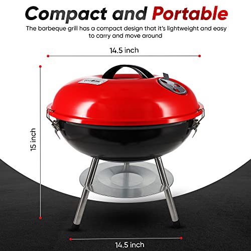 Gas One Portable BBQ Grill 14-inch with Locking Lid & Dual Venting - Small Charcoal Grill for Backyard, Camping