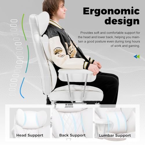 COMHOMA Big & Tall Leather Gaming Office Chair with Footrest - Ergonomic High Back, Lumbar Support, Soft Armrests