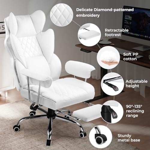 COMHOMA Big & Tall Leather Gaming Office Chair with Footrest - Ergonomic High Back, Lumbar Support, Soft Armrests