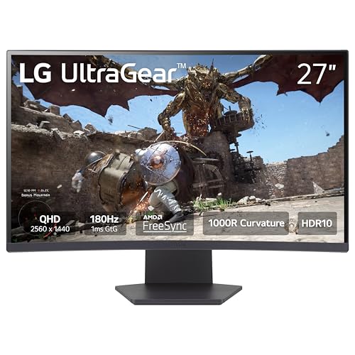 LG Ultragear 27" Curved Gaming Monitor QHD 180Hz 1ms FreeSync HDR10