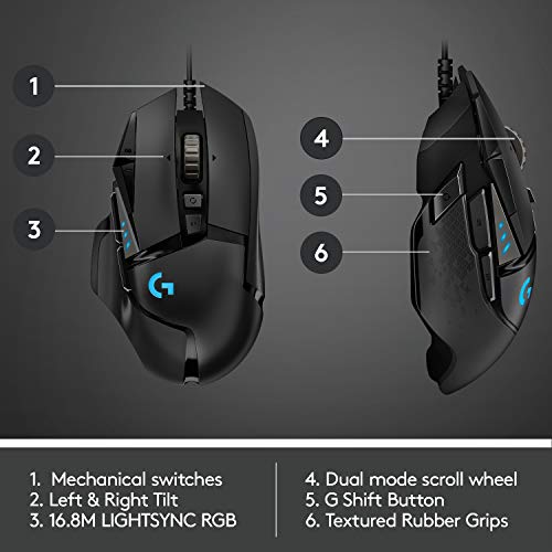 Logitech G502 HERO Gaming Mouse: 25K Sensor, RGB, Adjustable Weights