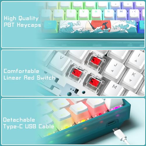 Womier WK61 V2 60% RGB Mechanical Gaming Keyboard, Hot-Swappable, Linear Red Switch, PBT Keycaps