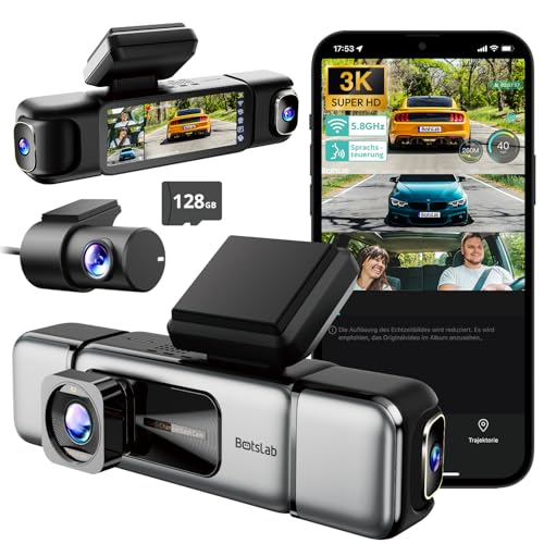 BOTSLAB 3K 4CH Dash Cam, 3K/4K Front, 1080p*3 Car Camera, 560° View, WiFi, GPS, Voice Control, 128GB SD Card
