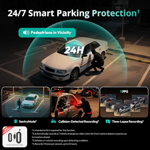 BOTSLAB 3K 4CH Dash Cam, 3K/4K Front, 1080p*3 Car Camera, 560° View, WiFi, GPS, Voice Control, 128GB SD Card