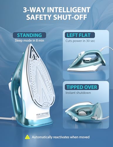 Sundu 1500W Steam Iron - Ceramic Soleplate, Rapid Heat, Self-Clean, Auto-Off - Home Use Green