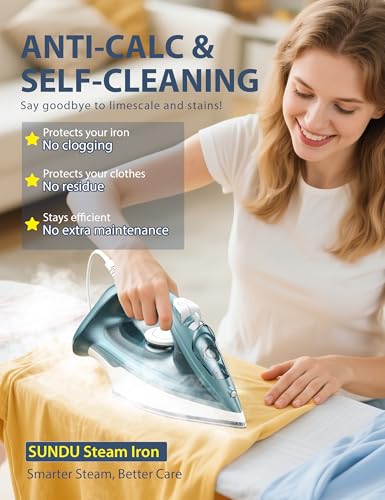 Sundu 1500W Steam Iron - Ceramic Soleplate, Rapid Heat, Self-Clean, Auto-Off - Home Use Green