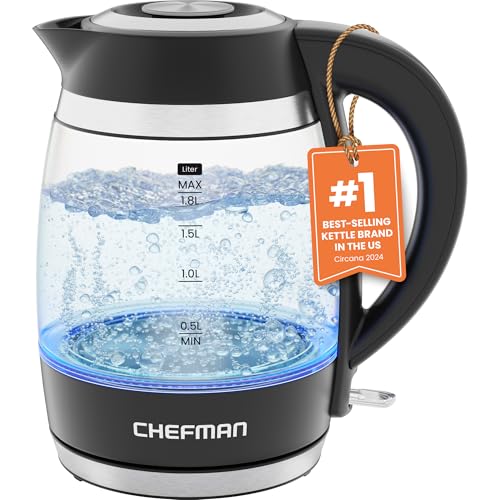 Chefman 1.8L Electric Kettle: 1500W, Auto Shut Off, Boil-Dry Protection, Stainless Steel Filter, BPA-Free