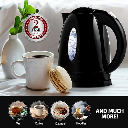 OVENTE 1.7L Electric Kettle: Fast Boiling Water Heater for Coffee/Tea, BPA Free, Auto Shut-Off & Boil-Dry Protection