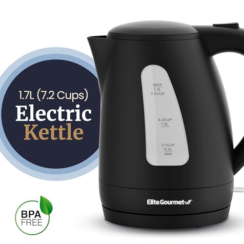 Elite Gourmet 1.7L Electric Tea Kettle 1500W, Fast Boil, BPA-Free