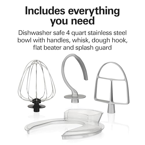 Hamilton Beach Stand Mixer 4 Quart Dough Hook & Beater Attachments, 7 Speeds Whisk, Easy-Carry Handle - Black