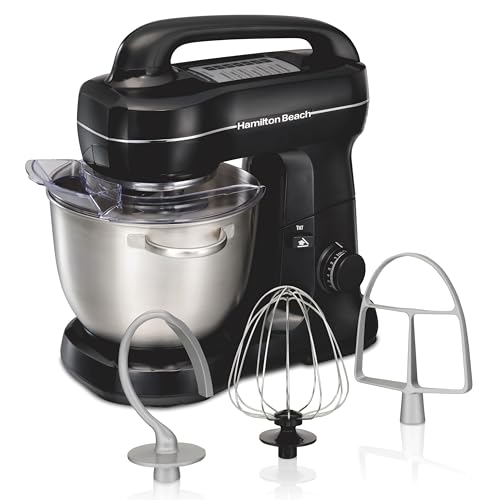 Hamilton Beach Stand Mixer 4 Quart Dough Hook & Beater Attachments, 7 Speeds Whisk, Easy-Carry Handle - Black