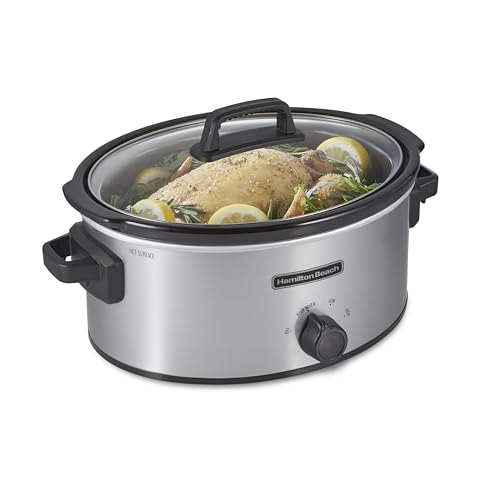 Hamilton Beach 6-Qt Slow Cooker: 3 Cooking Settings, Stoneware Crock & Glass Lid, Dishwasher-Safe - Silver
