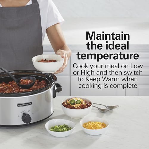 Hamilton Beach 6-Qt Slow Cooker: 3 Cooking Settings, Stoneware Crock & Glass Lid, Dishwasher-Safe - Silver