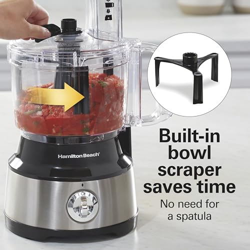Hamilton Beach Food Processor & Vegetable Chopper - Slicing, Shredding, Mincing, Puree - 10 Cups + Bowl Scraper - Easy Clean - Black Stainless