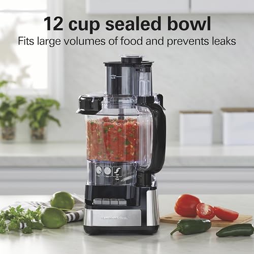 Hamilton Beach Food Processor & Chopper, BPA-Free, Stainless Blades, 12 Cup Bowl, 2-Speed Motor, Black - Kitchen Helper