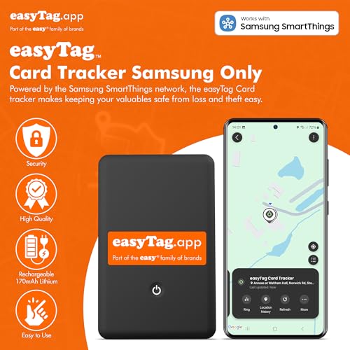 easyTag Card Tracker - Slim Global Tracking Smart Tag for Samsung Wallets, Bags, Luggage - Rechargeable, SmartThings App