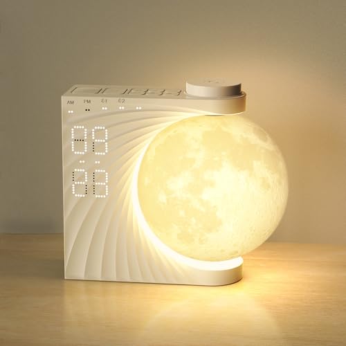 INSSISAIN Moon Lamp with Luminous Alarm Clock - 8 Colors LED, Nature Sounds