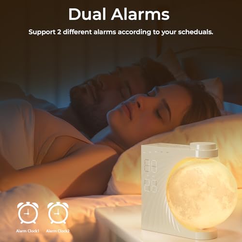 INSSISAIN Moon Lamp with Luminous Alarm Clock - 8 Colors LED, Nature Sounds