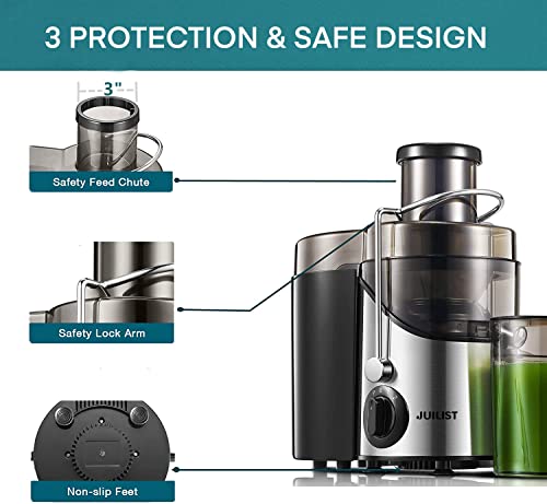 Juilist 3" Wide Mouth Juicer Extractor - 800W Power, 3-Speed, Easy to Clean - Ideal for Vegetables and Fruits