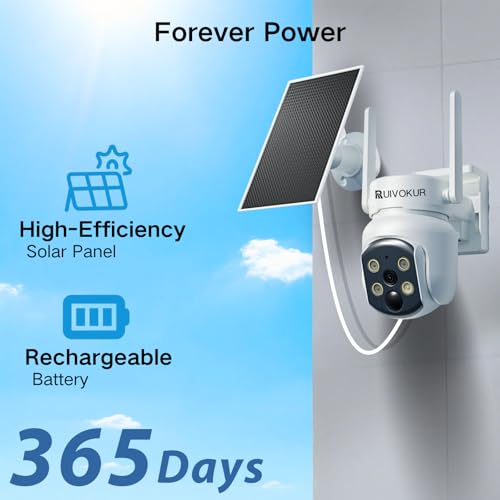 RUIVOKUR Solar Outdoor Security Camera, 360° PTZ, 2K/4MP, Color Night Vision