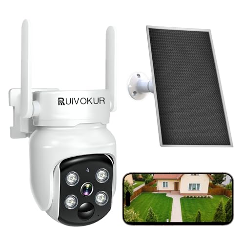 RUIVOKUR Solar Outdoor Security Camera, 360° PTZ, 2K/4MP, Color Night Vision