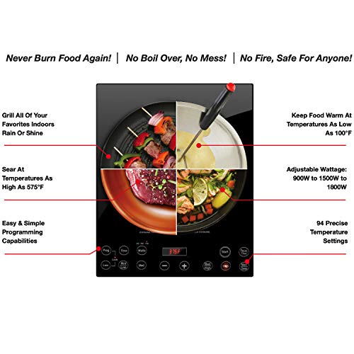 Nuwave Pro Chef Induction Cooktop 1800W, Portable 8" Coil, 94 Temp Settings