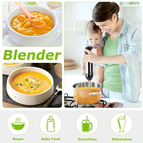 Bonsenkitchen Hand Blender: 20-Speed Turbo, Stainless Steel Blade, Egg Whisk, Beaker & Chopper - Stick Mixer for Soup, Smoothie