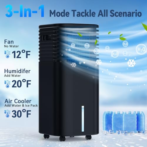 FANCOLE Portable Air Conditioner 4Modes 3Speeds 15H Timer 2Gal Tank 20H Cooling Evaporative Cooler 17 inch Remote 120° Swing