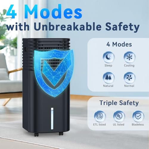 FANCOLE Portable Air Conditioner 4Modes 3Speeds 15H Timer 2Gal Tank 20H Cooling Evaporative Cooler 17 inch Remote 120° Swing