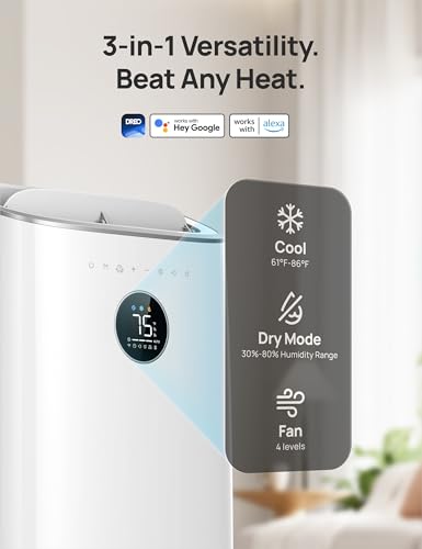 Dreo 8000 BTU Smart Portable Air Conditioner for Bedroom, Drainage-free Cooling, Quiet 45dB, APP/Voice/Remote - AC318S