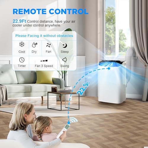 CoolTech 14000 BTU Portable AC Unit with Remote Control - 3-in-1 Cooling, Fan, Dehumidifier - Cools 700 sq.ft Room - Smart Mode, 3 Speeds