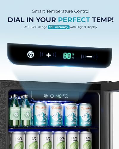 EUHOMY Beverage Refrigerator: 128 Can Mini Fridge with Glass Door, Adjustable Shelves for Soda, Beer, or Wine, Home/Bar/Office