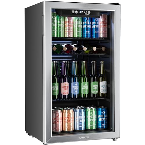 hOmeLabs Beverage Refrigerator - 120 Can Mini Fridge for Soda, Beer, Wine - Glass Door, Drink Dispenser - Office, Bar Machine