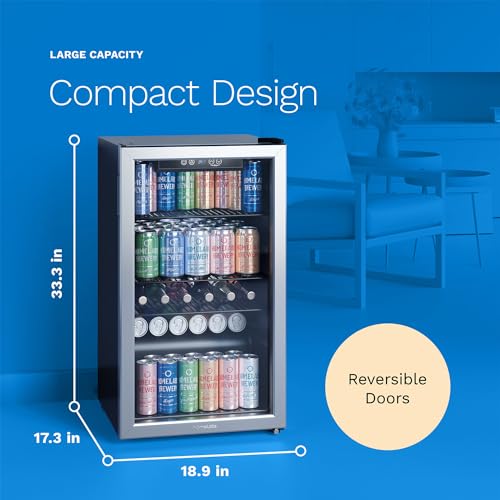 hOmeLabs Beverage Refrigerator - 120 Can Mini Fridge for Soda, Beer, Wine - Glass Door, Drink Dispenser - Office, Bar Machine