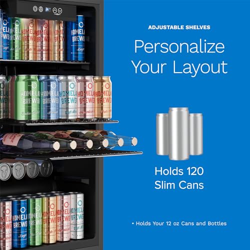 hOmeLabs Beverage Refrigerator - 120 Can Mini Fridge for Soda, Beer, Wine - Glass Door, Drink Dispenser - Office, Bar Machine