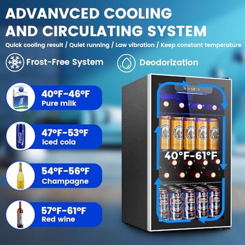 Mini Fridge Beverage Cooler, 3.2 Cu.Ft for Soda Wine Beer, Adjustable Temp Control, Home Office, Black
