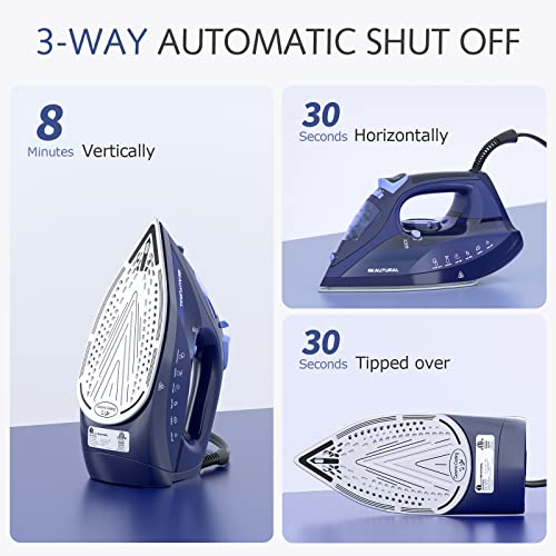 BEAUTURAL Steam Iron: Precision Thermostat, Ceramic Soleplate, Auto-Off, Self-Cleaning, Anti-Calcium, Anti-Drip