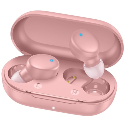 MOZOTER S8 Mini Wireless Earbuds, Bluetooth 5.3, 60Hrs Playtime, Deep Bass, Sport-Pink