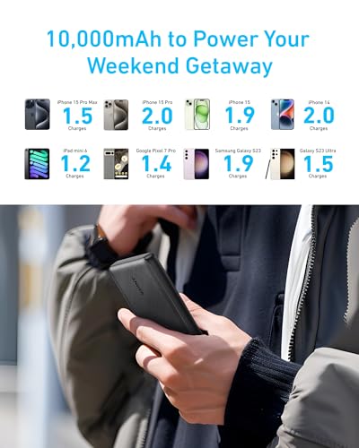 Anker Power Bank 10K: Compact 10,000mAh Battery Pack with PowerIQ for iPhone, iPad - Fast Charging - USB-C Input/Output