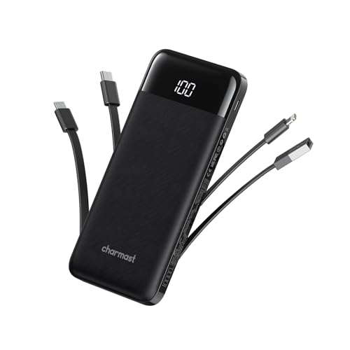 Charmast Portable Charger 10000mAh with Built-in Cables - Fast Charging Power Bank for Samsung, Google Pixel, iPhone