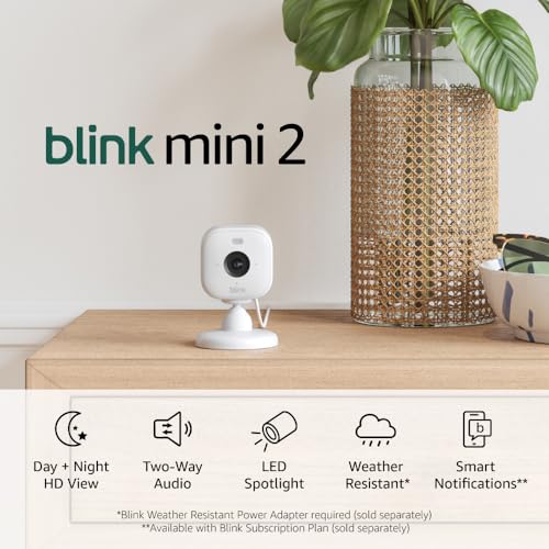 Blink Mini 2 Home Security & Pet Camera with HD Video, Night Vision, Motion Detection, Two-Way Audio - Built-in Spotlight - White