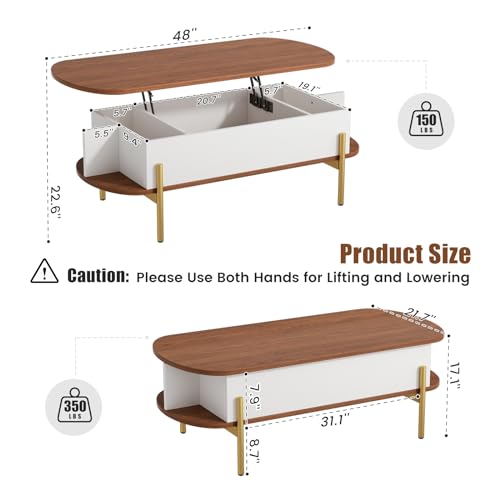 ALLSTAND 48 inch Lift Top Coffee Table: Metal Legs, Hidden Compartment, Open Shelf, Wooden Tabletop - Living Room Essential